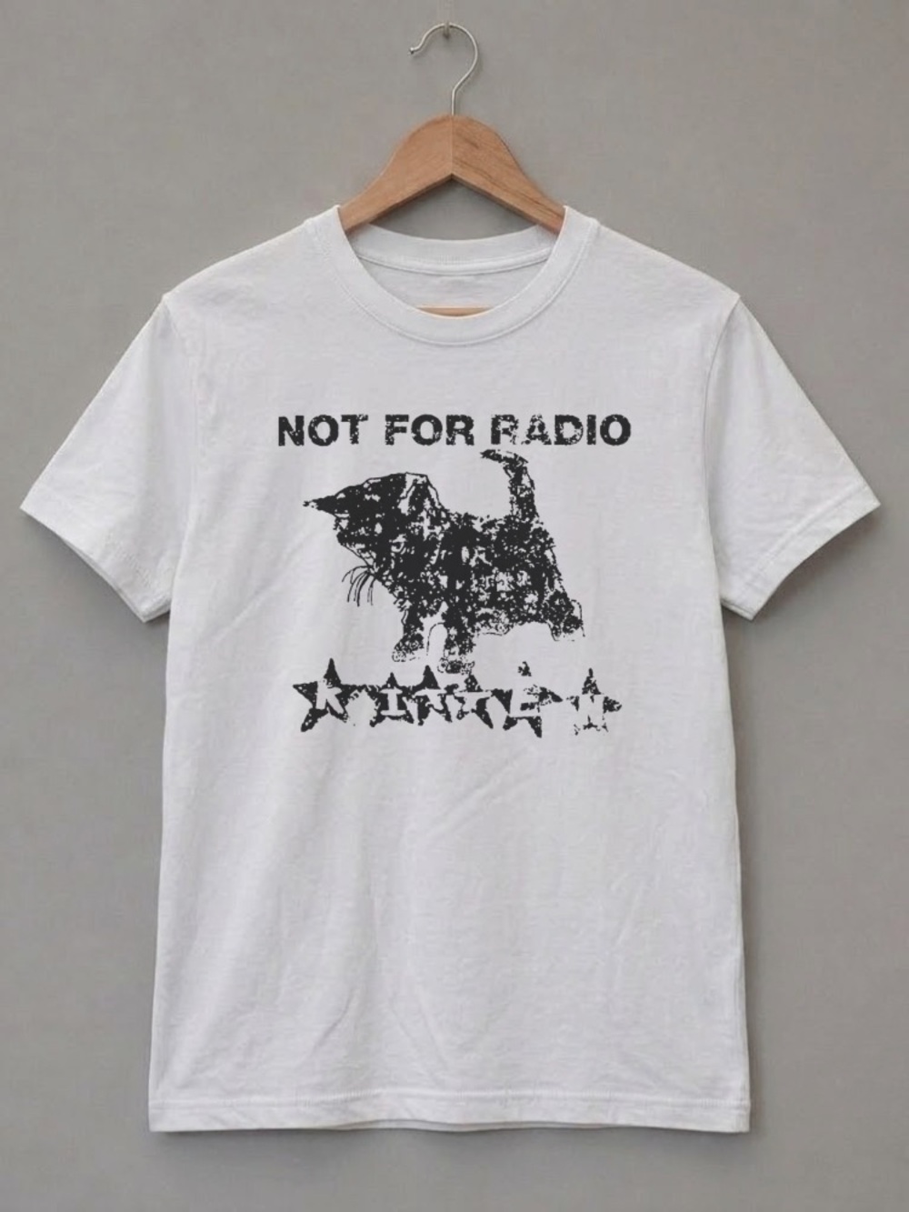 Graphic 'Not For Radio' Cat Kitten Tee in White and Black